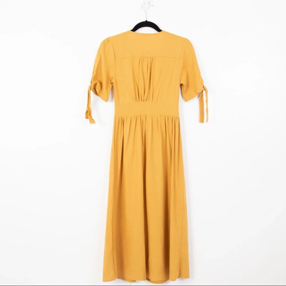 Rebellion Mustard Button Down Linen Midi Dress - Picture 6 of 8
